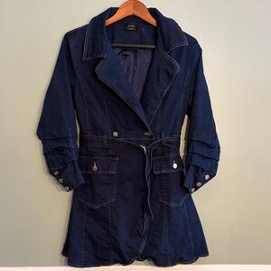 VICI Size Medium Dark Denim Belted Trench Coat Mini Dress